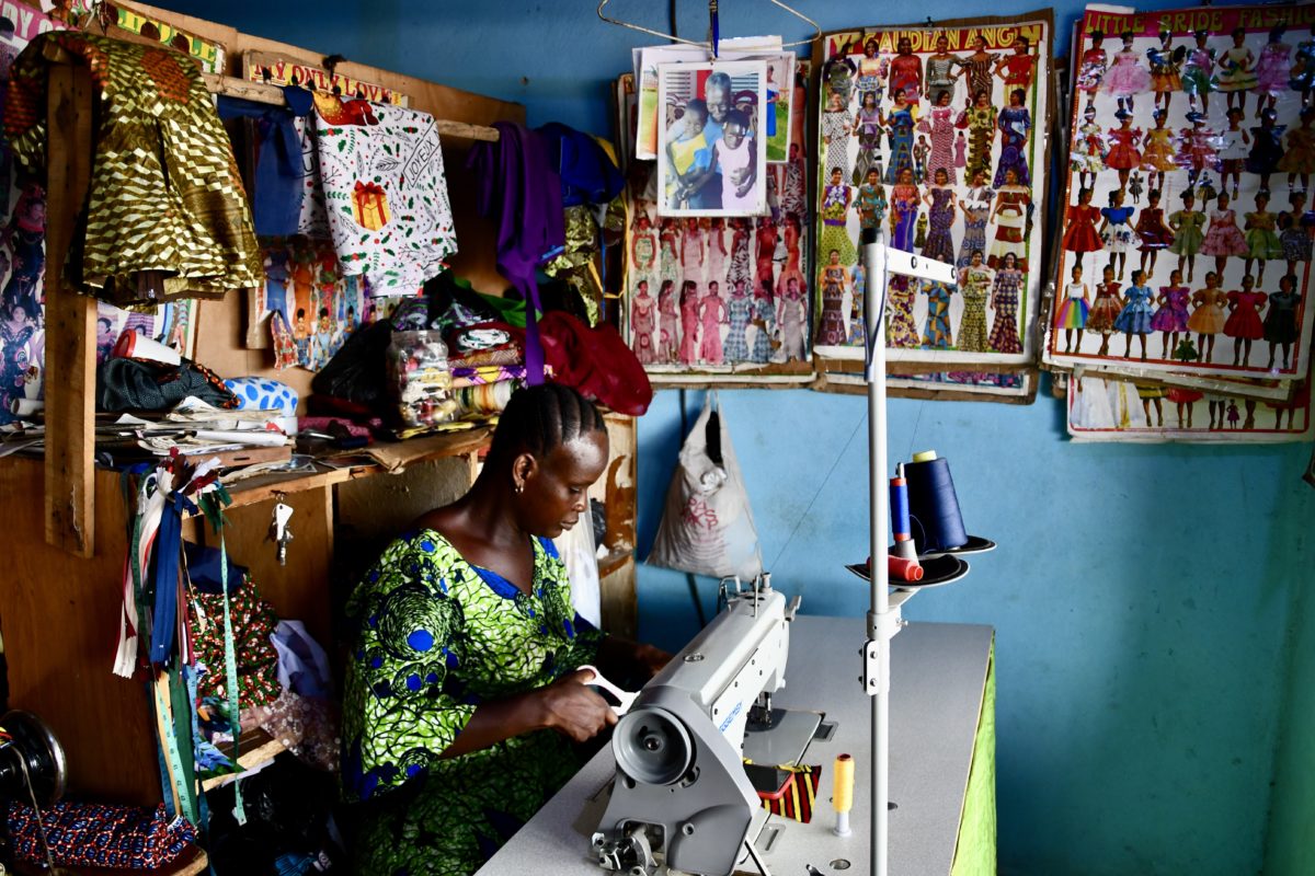 A tailor in her workshop in Abidjan, Côte d'Ivoire