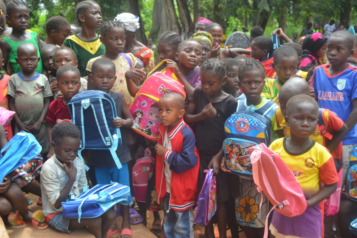 Re-enrolled children play at the 2023 launch of the ICMC-supported reschooling project in the Central African Republic