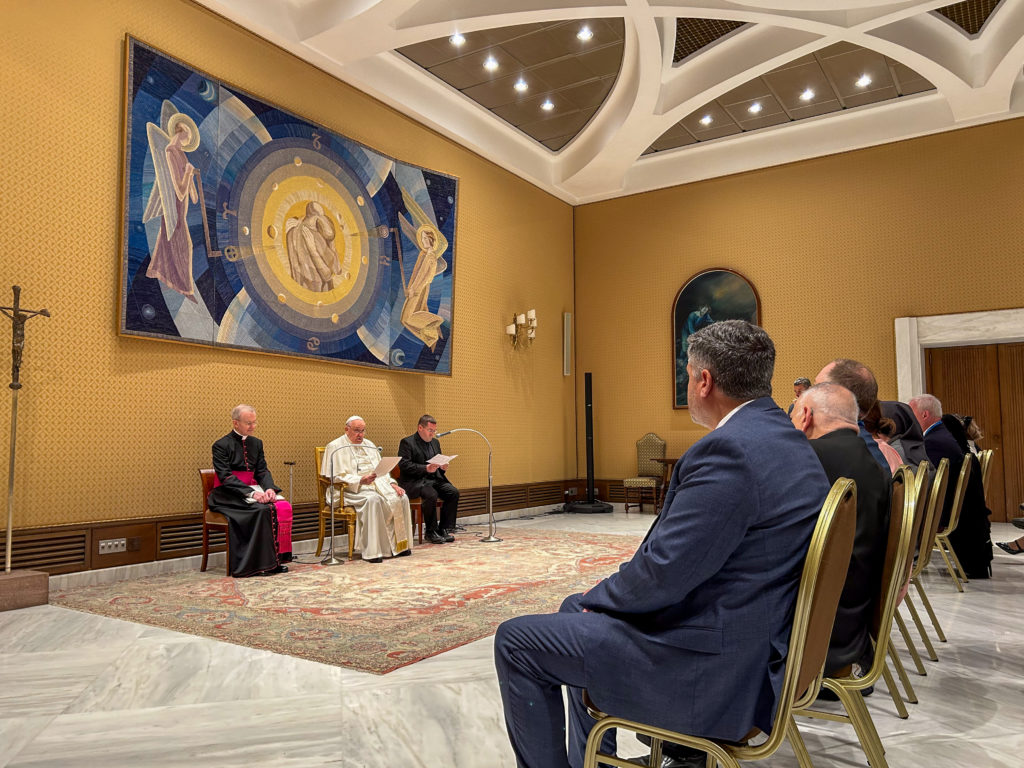 Pope Francis addresses “Care is Work, Work is Care: Towards Building a Global Transformative Community and Contributing to the Global Development Agenda”, a consultative event organized by the FOWLS Project in Rome, on 8-10 May 2024.