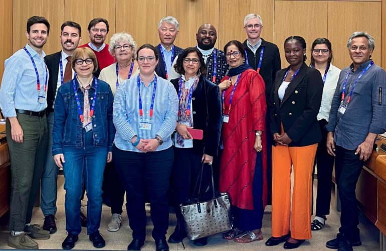At the ILC, the ILO coordinates a briefing for international NGOs, providing information briefings on the and a space for participants to reflect on the processes and debates included in the ILC agenda. Photo: ICMC President Christine Nathan and ICMC’s FOWLS Project Manager Ignacio Alonso Alasino with INGO delegates at the 2026 INGO briefing at the ILC